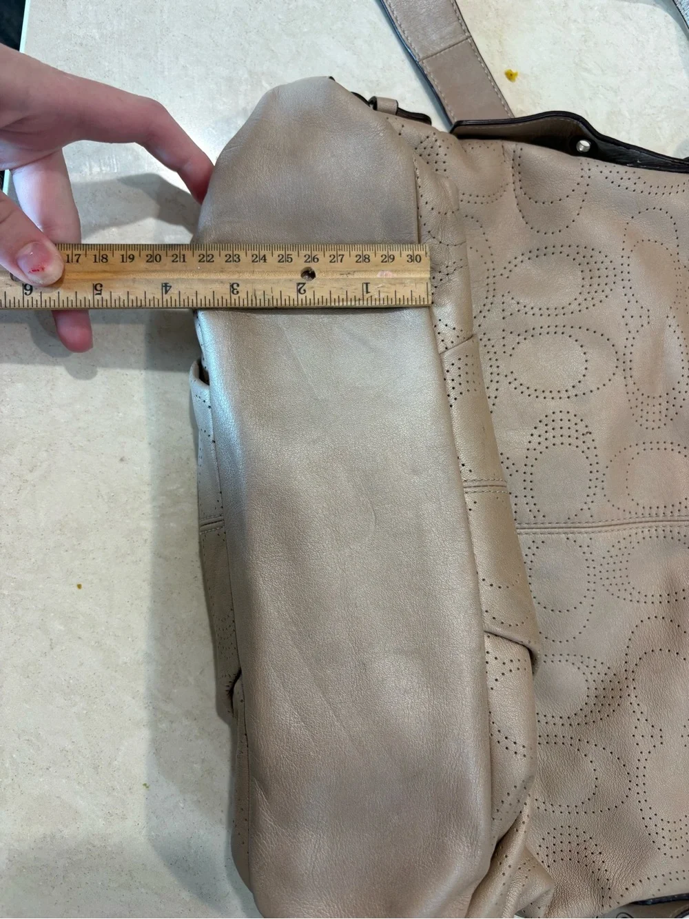 Coach Perforated Leather Shoulder Bag in Taupe